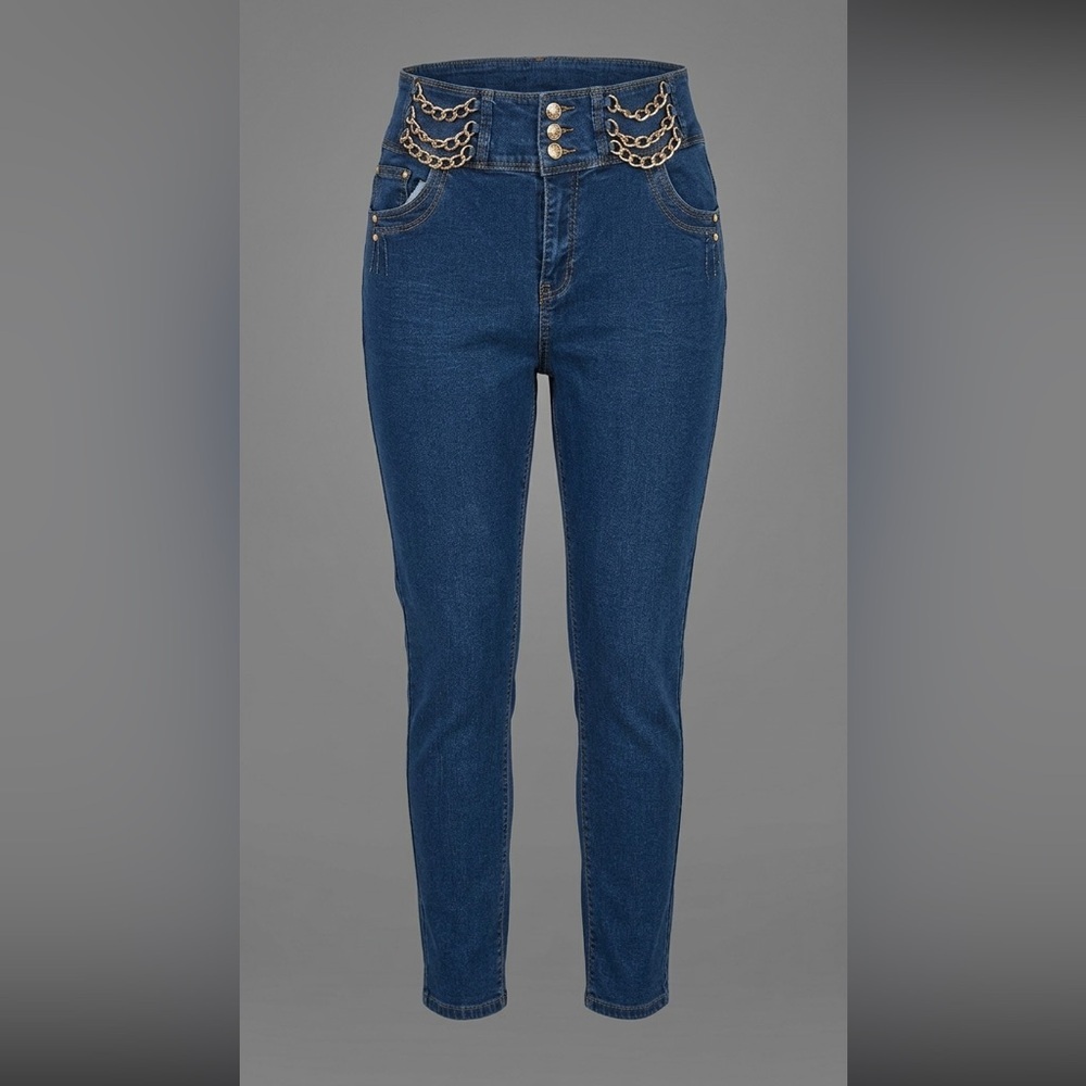 K. Jordan Chain Waist Skinny Jeans / Dark Blue Denim / Size 20W Plus